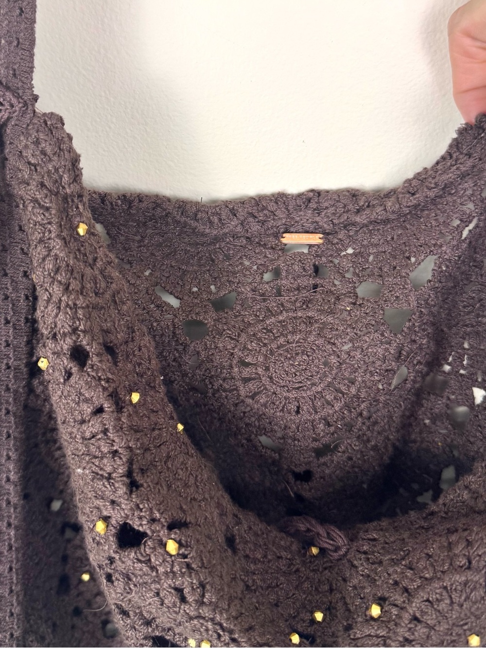 Free People Sunrise To Sunset Crochet Tote Bag Brown Fringe - Picture 12 of 17
